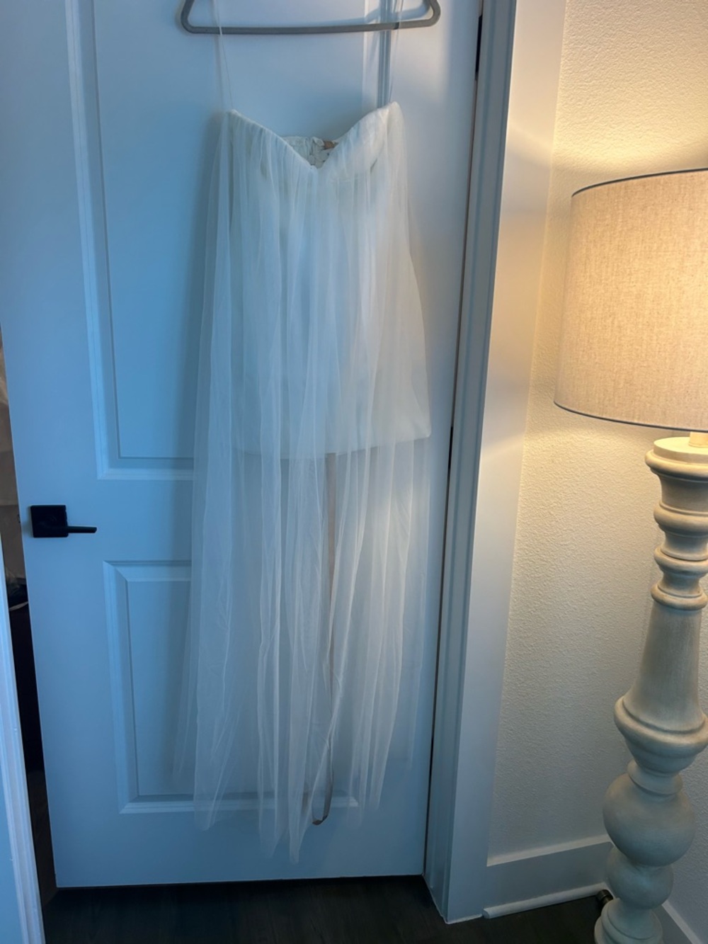 Meshki Ivory Sheer Strapless Tulle Slip Dress